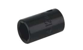 12mm black socket tool with a hexagonal opening for fastening and loosening nuts and bolts, made from durable material.