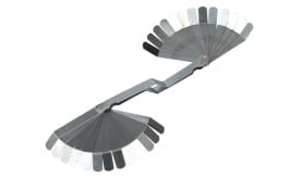 Metal thickness gauge tool with multiple measurement blades for precise thickness assessment in various applications.