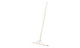 Wooden floor squeegee tool with a long handle and a flat rubber blade for efficient cleaning.
