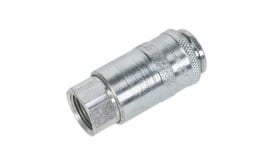 Metal quick connect coupling for hydraulic systems, featuring a durable design and secure locking mechanism, ideal for various applications.