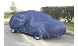 Durable navy blue car cover designed for vehicle protection against weather elements and dust, suitable for various car models.