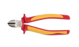Red and yellow wire cutters with a stainless steel cutting edge, suitable for various cutting tasks in electrical work.