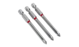 Set of three high-quality screwdriver bits with hex shank and red markings for easy identification.