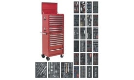 Tool Chest Combination 14 Drawer with Ball Bearing Runners - Red & 1179pc Tool Kit