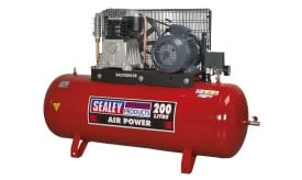 Sealey 200 litre air compressor with powerful motor and tank, ideal for various pneumatic applications and tools.