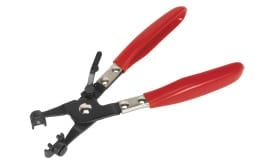 Precision pliers with red rubber handles and black metal jaws, ideal for various tasks including gripping and bending.