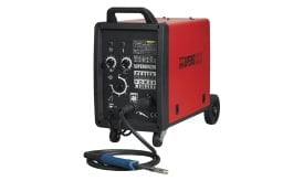 Sealey Supermig 200 welding machine with control panel and welding torch, designed for MIG welding applications.