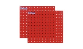 Set of two red perforated panels by Sealey, featuring square holes for tool storage and organisation, ideal for workshops and garages.