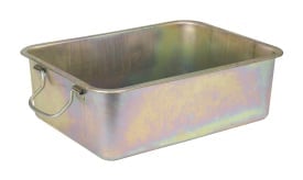 Rectangular metal baking tray with handles, suitable for cooking and baking, featuring a shiny metallic finish.