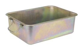 Rectangular metal baking tray with handles, suitable for cooking and baking, featuring a shiny metallic finish.