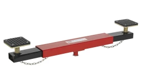 Heavy-duty car lifting tool with rubber pads and adjustable height for vehicle maintenance and repair tasks.