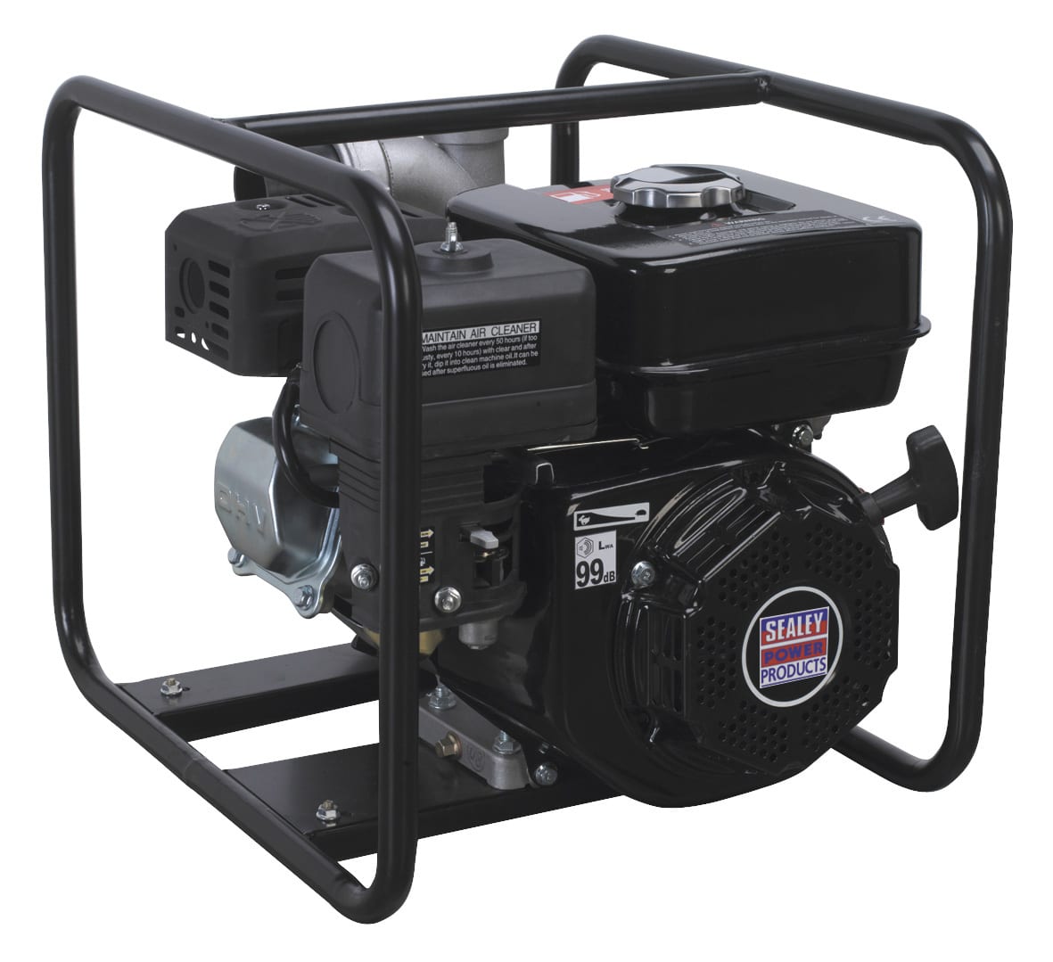 Sealey 99cc portable petrol generator with robust frame and engine, ideal for outdoor power needs and emergency backup.
