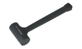 Rubber mallet with a textured handle, designed for various applications in woodworking and construction, featuring a durable black rubber head.