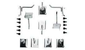 A collection of metal fasteners and brackets including hooks, clips, and screws for various applications in hardware and construction.