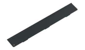 Black plastic panel designed for electronic devices, featuring a sleek design and precise cutouts for easy installation.