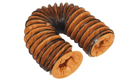 Flexible orange ducting hose with black spiral reinforcement for ventilation and air movement applications, 2m length.