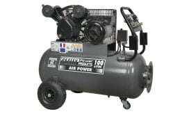 Sealey 100 litre air compressor with dual motors and large tank, suitable for various pneumatic applications and tools.
