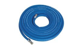 Sealey blue power hose, 10 metres long, suitable for various applications, featuring durable construction and metal fittings.