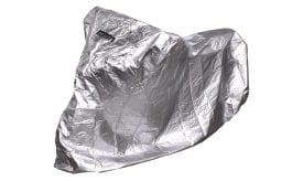 Silver protective cover designed for outdoor use, providing weather resistance and protection for various objects.