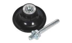 Rubber foot with a threaded metal bolt for furniture or equipment, providing stability and support in various applications.