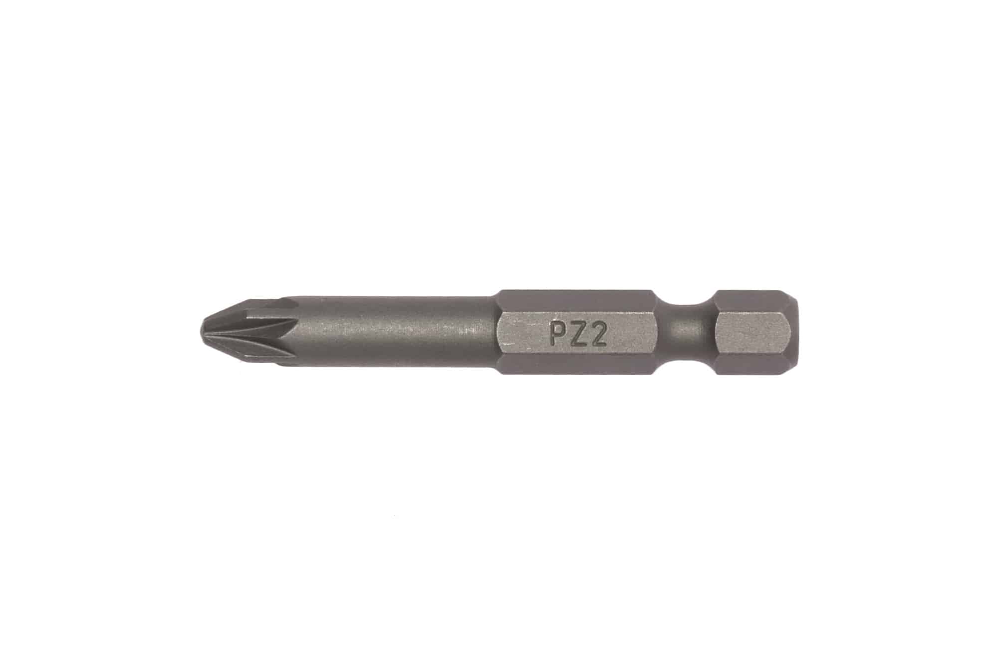 PZ2 screwdriver bit featuring a hex shank and precise tip for efficient fastening, ideal for various screw applications.