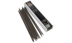 Box of welding electrodes containing multiple sticks for welding applications, suitable for various metal types.