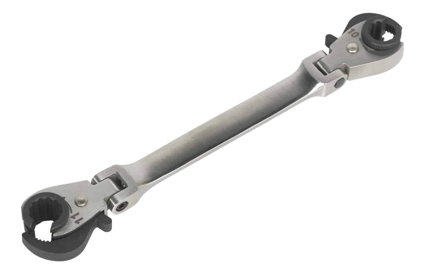 Adjustable ratchet spanner tool with dual ends for various sizes, ideal for mechanical tasks and repairs.