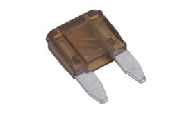 15 amp automotive blade fuse with transparent casing and metal prongs for electrical circuits.