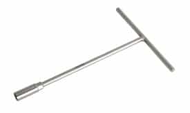 T-handle socket wrench tool with a long handle and a socket attachment for various sizes, ideal for automotive and mechanical tasks.