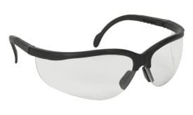 Black safety glasses featuring clear lenses, designed for protection and visibility in various environments, ideal for industrial use.