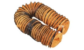 Flexible orange ducting hose with black spiral reinforcement, suitable for ventilation and air movement applications.
