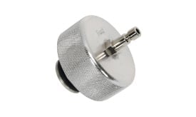 Ford fuel pressure regulator with a metal finish and connection port, designed for efficient fuel management in vehicles.