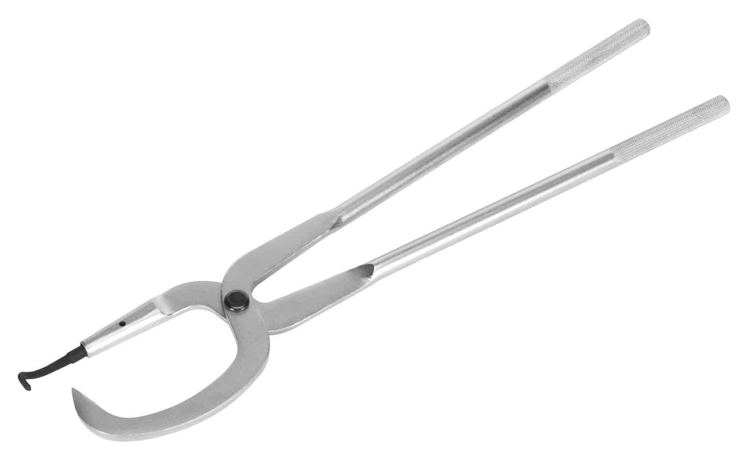 Stainless steel hook tool designed for gripping and handling objects securely with ergonomic handles.