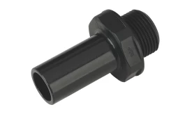 Black metal hose connector with threaded end for secure fitting, suitable for various plumbing applications.