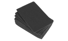 Set of black foam cleaning pads, ideal for scrubbing and polishing surfaces, featuring a durable and flexible design for effective cleaning.