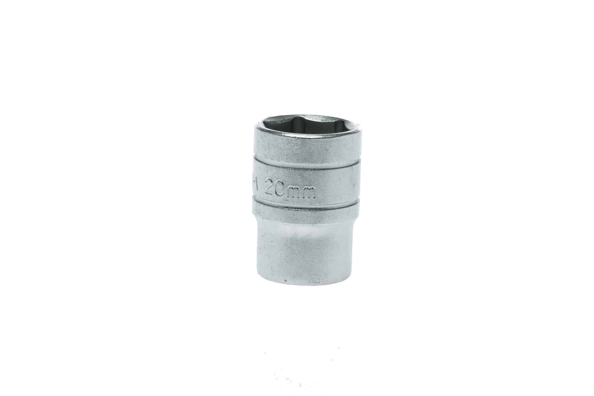 20mm chrome socket wrench with a polished finish, suitable for various mechanical tasks and repairs.