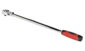 Adjustable torque wrench featuring a chrome finish and a comfortable grip handle, ideal for precise torque applications.
