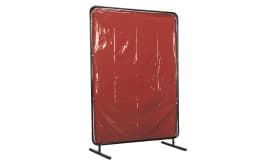 Red vinyl barrier screen with a sturdy black frame, suitable for various applications including events and crowd control.