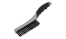 Pet grooming brush featuring a rubber grip handle and fine bristles for effective fur removal and detangling.