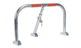 Heavy-duty security barrier featuring a sturdy metal frame and a padlock for enhanced safety and protection.