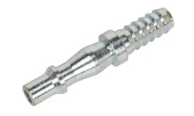 Metal hose connector featuring a barbed end for secure attachment, suitable for various plumbing and irrigation applications.
