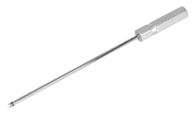 Stainless steel precision screwdriver with a long shaft and ergonomic handle for various tasks.
