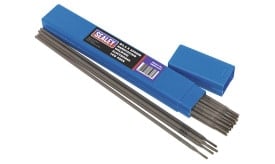 Sealey 601-2 2.5mm welding electrodes in a blue storage box, suitable for various welding applications.