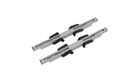 Adjustable sliding drawer rails set with metal and plastic components for smooth operation and easy installation.