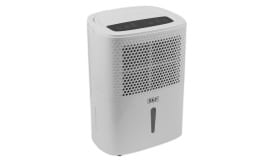 Sealey 12L dehumidifier with digital controls and a sleek white design, ideal for reducing humidity levels in indoor spaces.